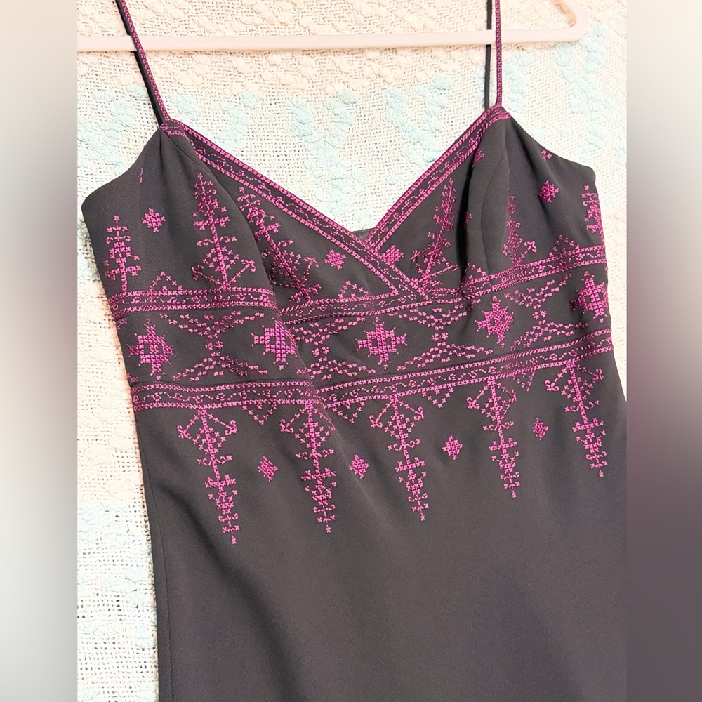 Jones New York Black Dress with Pink Cross Stitch Accents Y2K WhimsyGoth